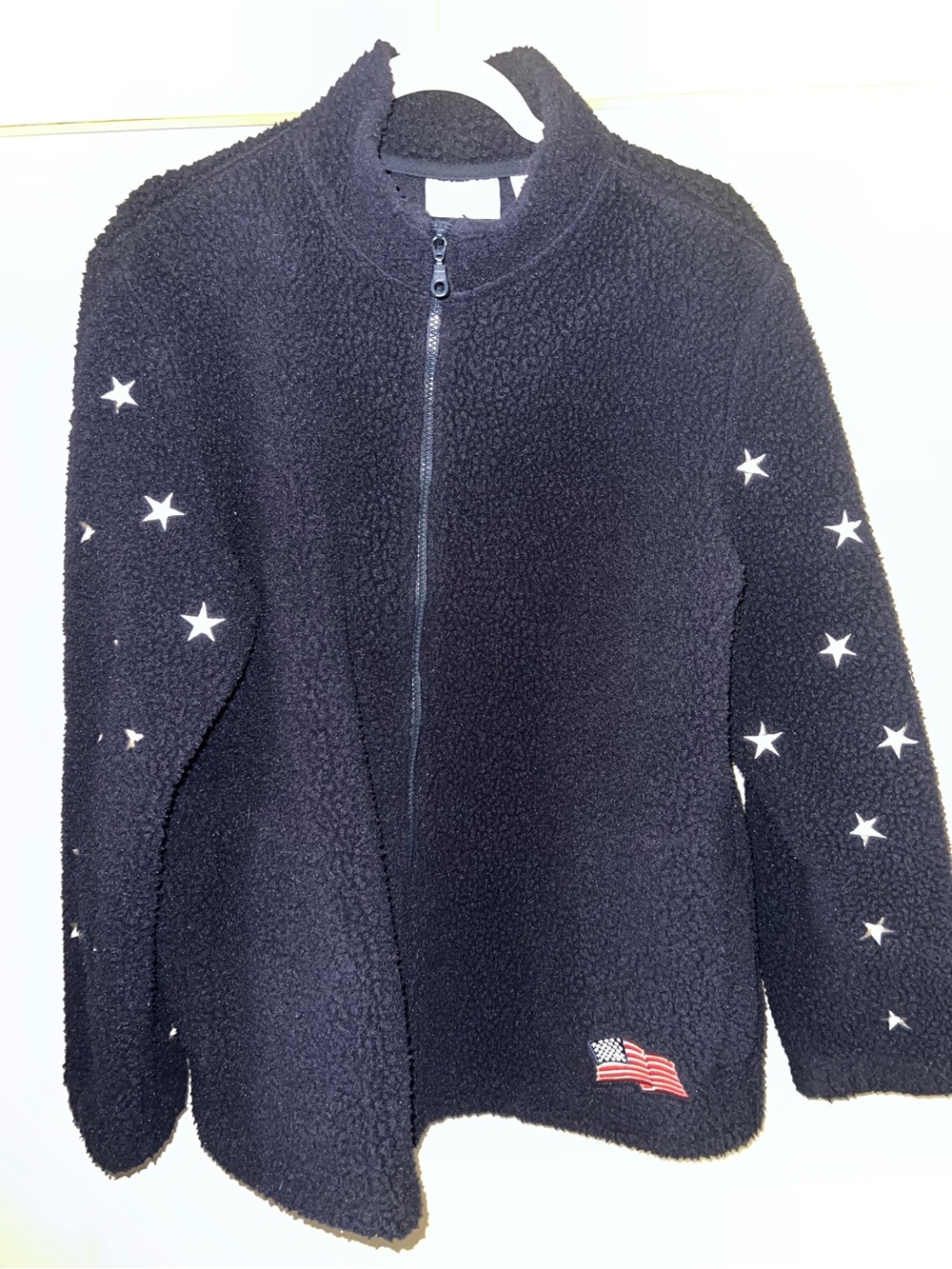 Blue Sherpa Zip Jacket with Star Sleeve Detail
